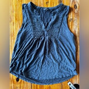 Lucky Brand black Smocked V-Neck Sleeveless Tank